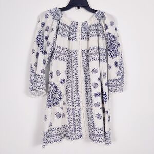 Zara Trafaluc Blue and White Bohemian Print Peasant Dress Size Small Cottagecore